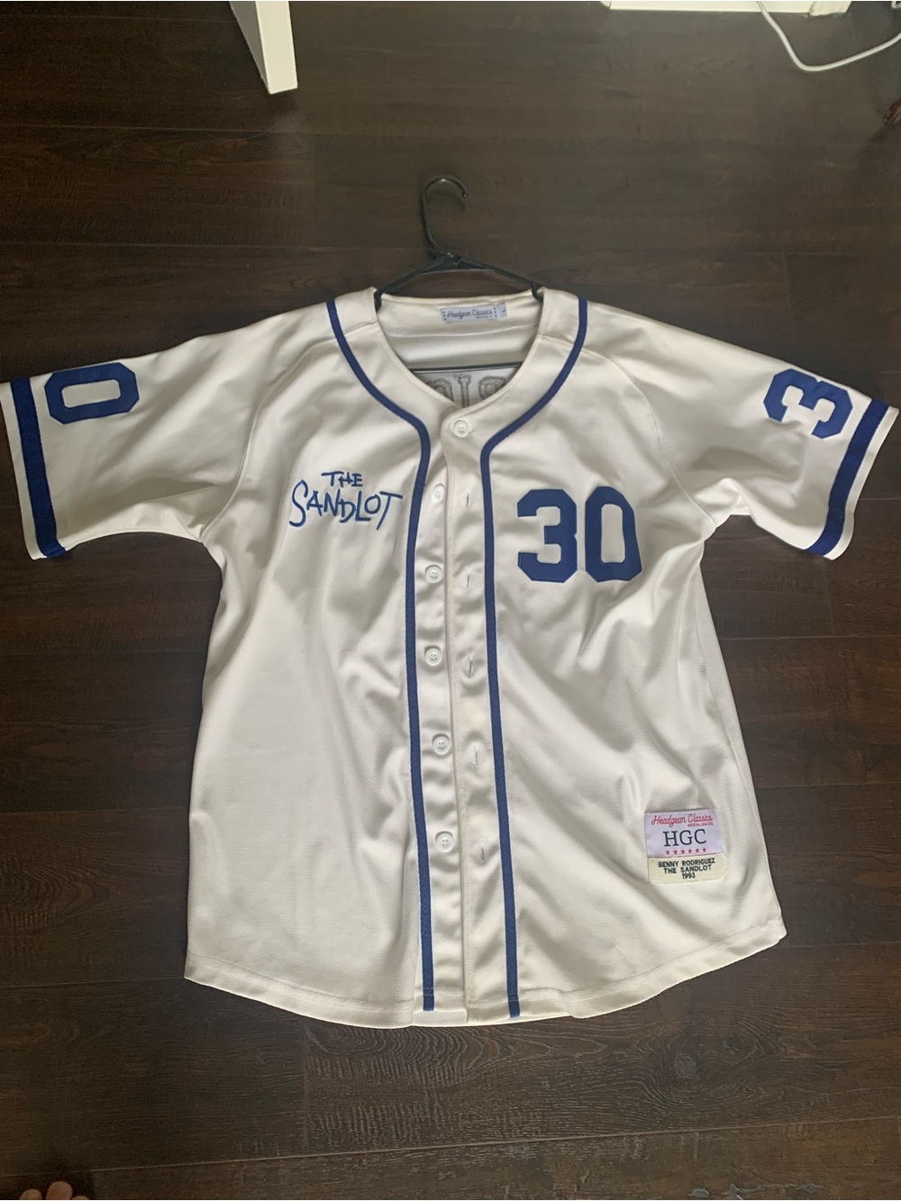 The Sandlot #30 White Baseball Jersey with Blue Trim